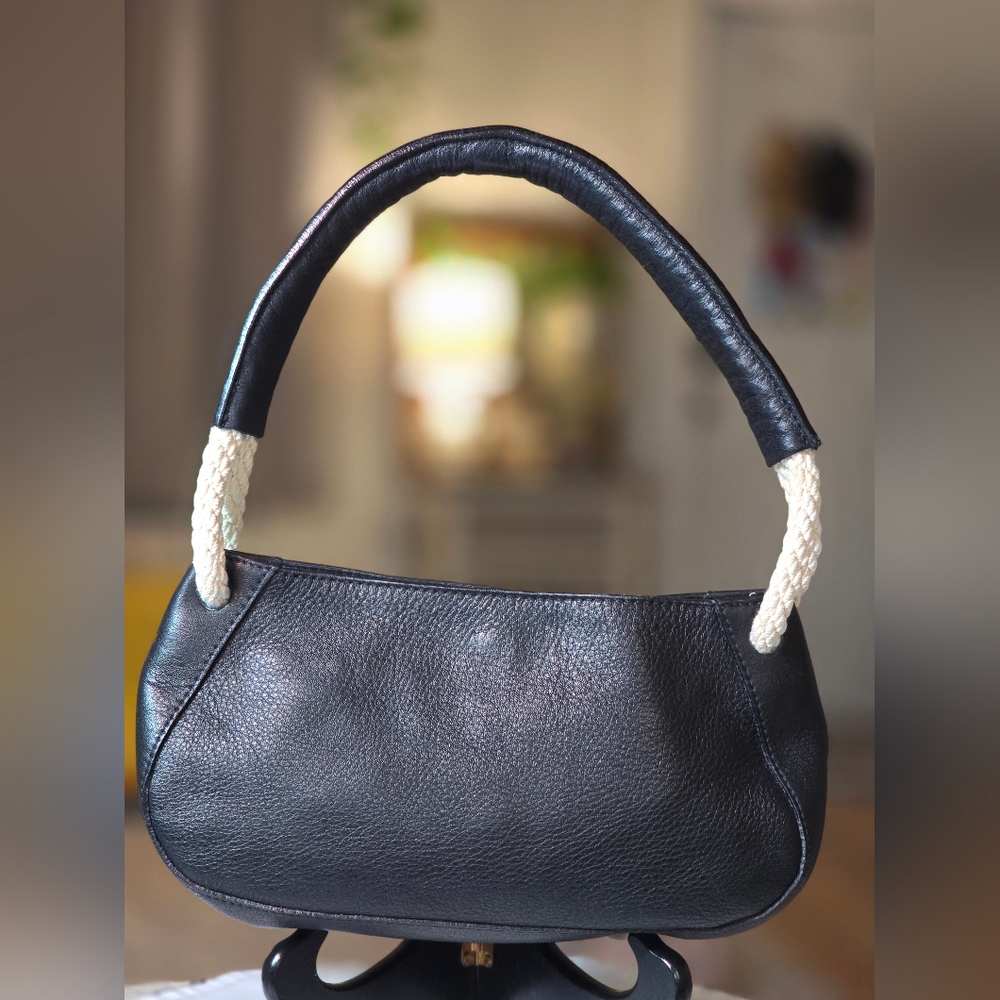 FURLA [[Made In Italy]] Elegant Black Leather Handbag W/ Rope Strap